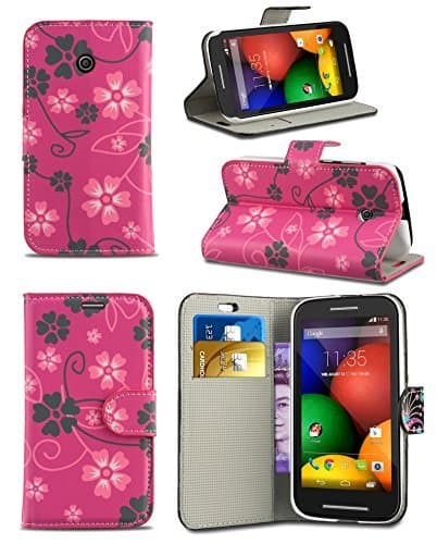 Image of London Gadget Store New Creative Graphic Pattern Wallet Case Cover Printed Design with Integrated Stand Compatible with HTC Desire 620 - Hot Pink Floral