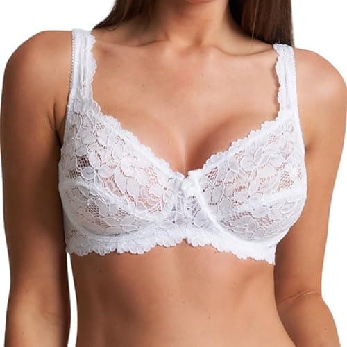 Image of Trendy Lane Women’s Full Coverage Lace Push-Up Bra - Non-Padded Underwired Soft Cups with Adjustable Straps - Floral Lace Design for Comfort (White, 38D)