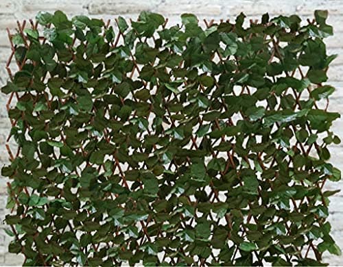 Image of UETIAN Artificial Ivy Screening on Willow Trellis 2m x 1m Expanding Fence Hedge with Artificial Maple Leaves, Decorative or Privacy Wooden Fences for Gardens, Walls, Indoor and Outdoor