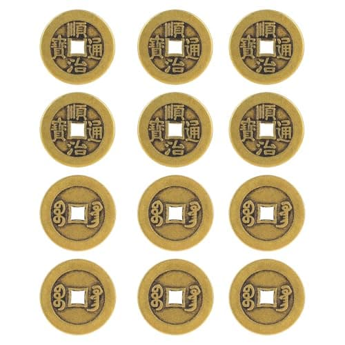 Image of 12pcs Chinese I Ching Coins, 2.8cm/1.1in Brass Chinese Feng Shui Fortune Lucky Coins Practical Divination Decor Bring Good Luck Wealth Success Health