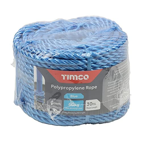 Image of TIMCO Polypropylene Blue Rope – General purpose – Great for towing, mooring, strapping, cable draw cord and as a washing line - 6mm x 30m