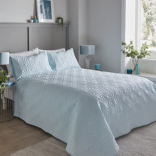Image of Dreams & Drapes CVADEKHUPO Polyester Serene Cavali Pinsonic Bedspread, Duck Egg, 200cm x 230cm