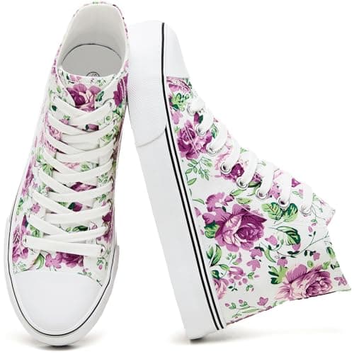 Image of yageyan Womens High Top Canvas Sneakers Fashion Lace up White Shoes for Women Casual Classic, Purple, 5 UK