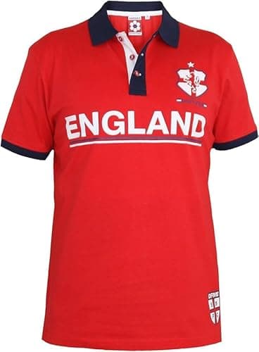 Image of D555 Duke Mens Big Kingsize Short Sleeve England Football World Cup Polo T-Shirt 2XL Plus (UK, Alpha, XXL, Plus, Regular, Red)