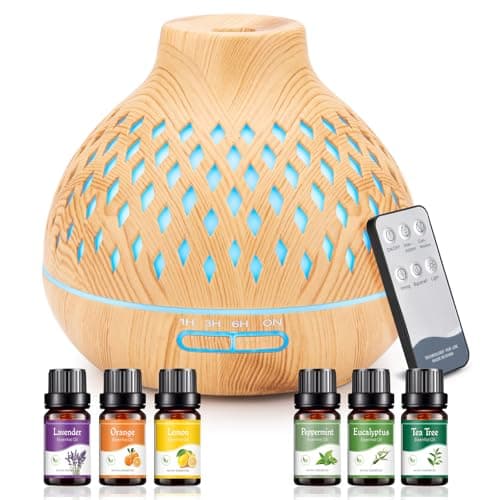 Image of SPLITSKY 400ML Essential Oil Diffuser,Remote Control Aroma Diffuser with 6 Essential Oils Gift Set,Electric Scent Nebulizer Air Humidifier with 14 Colour Lights for home,bedroom