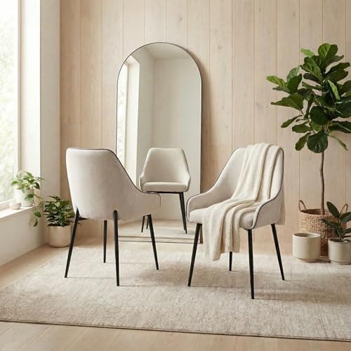 Image of Furniturebox UK Beaumont Dining Chairs – Set of 2 Cream Fabric Upholstered with Black Metal Legs – Modern Bucket Style Dining Room Chairs – Contemporary Upholstered Seating