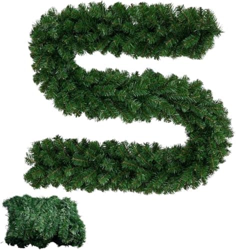 Image of 1 Pc 9ft Plain Green Christmas Garland | 2.7m x 25cm Realistic, Xmas Garland for Decorating Stairs, Fireplaces, Doors & Windows, Flexible, Durable Holiday Home Decor for Indoor & Outdoor.