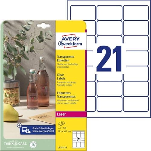 Image of Avery Zweckform L7782-25 Crystal Clear Labels 63.5 x 38.1 mm
