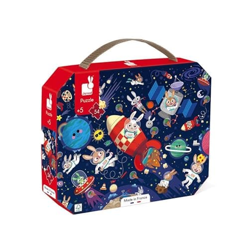 Image of Janod - Rocket Puzzle - 54-Piece FSC Cardboard Puzzle - Develops Patience and Concentration - Made in France - Children’s Puzzle for Ages 5 +, J02545