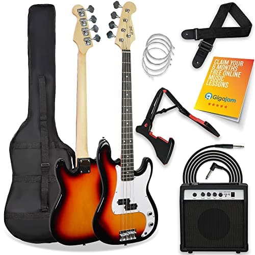 Image of 3rd Avenue Full Size 4/4 Electric Bass Guitar Beginner Pack Kit with 15W Amplifier, Bag, Cable, Strap, Stand and Spare Strings – Sunburst