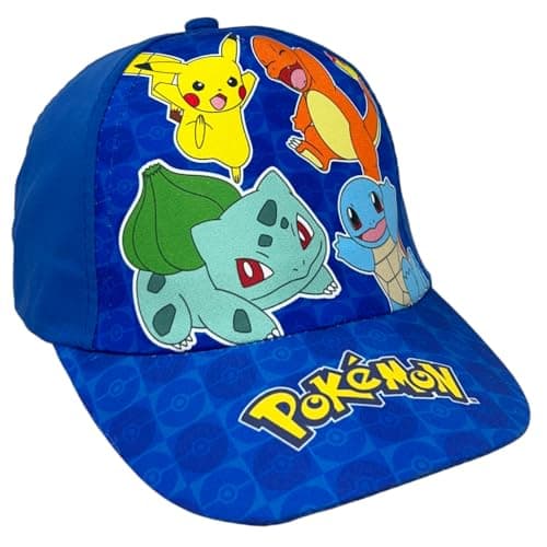Image of Pokémon Child Cap with Visor Cap Blue 100% Polyester Sun Protection UPF 30+ Adjustable with Pikachu, Charmander, Bulbasaur and Squirtle, multicolour, 6 7/8