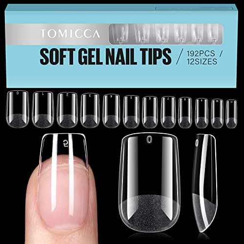 Image of TOMICCA Square Shaped Short Nail Tips - 192PCS Half Matte Soft Gel, No File Needed- Full Cover False Nails, Clear Acrylic & Strong Tips for Press On Extension - 12 Sizes