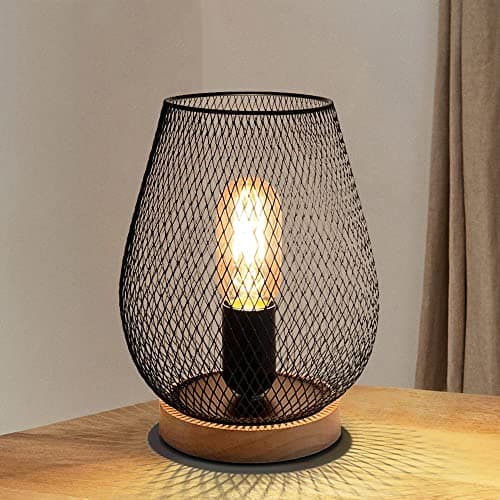 Image of Sedom Bedside lamp with Metal Lampshade Black Table lamp Modern Bedside Table Lamp with Wooden Base for Bedroom, Living Room, Nightstand, Office (E27 Bulb Included)