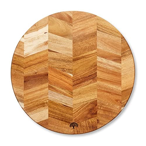 Image of Barbary & Oak BO847023 Chevron Round Chopping Board, Suitable for Food Preparation and Serving, Acacia Wood, Red