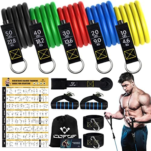 Image of COFOF Resistance Bands Set with Handles, Exercise Bands Stackable up to 150lbs, Gym Bands with Workout Poster & Door Anchor & Ankle Straps for Fitness, Strength, Yoga, Home Gym Equipment for Men Women