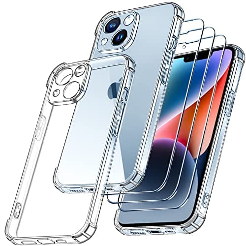 Image of ivoler [4 in 1 Camera Cover Case Compatible with iPhone 14 6.1" with 3 Pack Tempered Glass Screen Protector, Slim Soft TPU Shockproof Anti-Scratch Phone Case Cover - Clear
