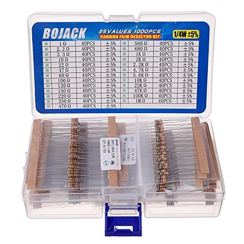 Image of BOJACK Resistor Assortment Kit 1 Ohm - 1M Ohm 1/4W Carbon Film (25 Values 1000 Pcs)