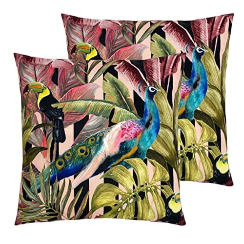 Image of furn. Evans Lichfield Toucan and Peacock Outdoor Polyester Filled Cushions (Twin Pack), Polyester, Multi