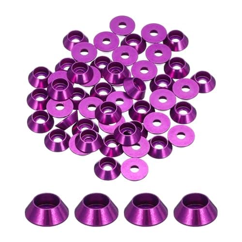 Image of sourcing map M3 Cone Cup Washers,Anodized Aluminum Gaskets Cup Head Washer Gasket for Screw RC/FPV/PC/Drone/Mechanical Accessories Model Parts, Pack of 50 (Purple)