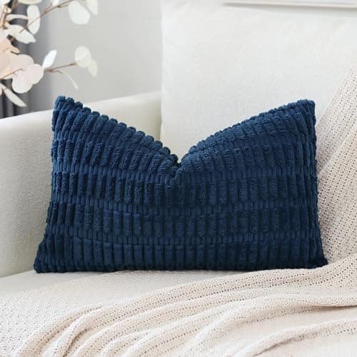 Image of Artscope Corduroy Set of 1 Cushion Cover 30x50 cm Super Soft Boho Striped Lumbar Pillow Covers Case Decorative Modern Cushion Covers for Sofa Couch Bedroom Car Decor Navy Blue