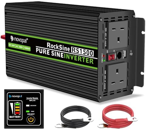 Image of NOVOPAL 1500W Power Inverter Pure Sine Wave 24V DC to 240V AC Converter with 2 UK Outlets and 1 USB,16.4FT Remote Control,2 Cooling Fans for Truck,RV,Boat,Camping,Home