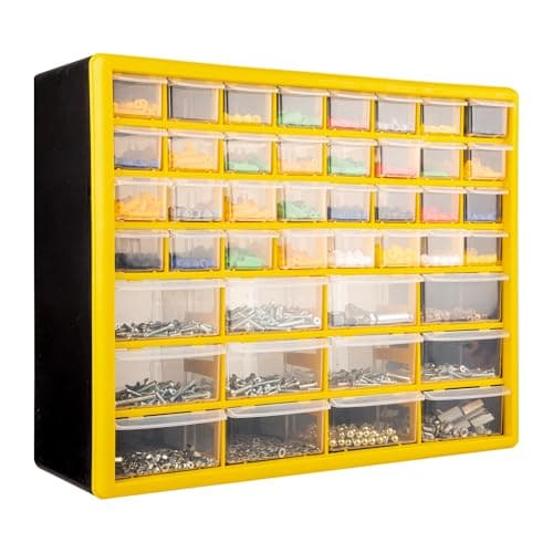 Image of CraftGenes 44 Drawer Screw Storage Organiser Cabinet, Wall Mounted Small Parts Storage with Adjustable Dividers, Plastic Tool Drawer Unit for Garage, Workshop & Craft