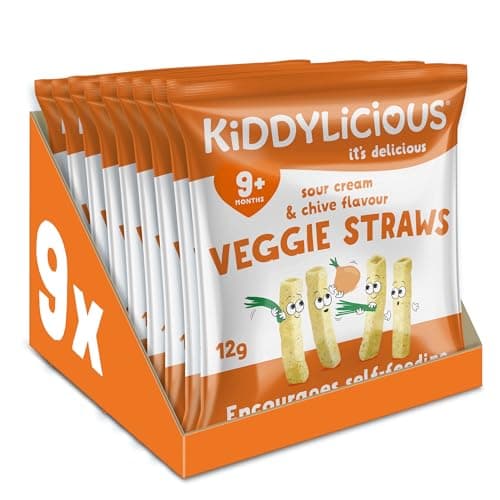 Image of Kiddylicious Sour Cream & Chive Straws - Delicious Snacks for Kids - Suitable for 9+ Months - 9 Packs