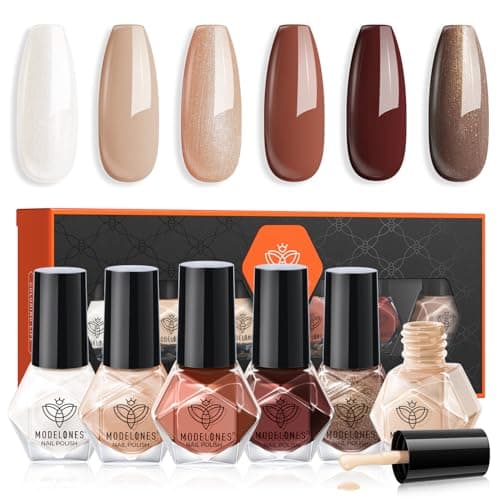 Image of Modelones Nail Polish Set 6 Colors Brown Nude Silver Glitter Nail Polish Set Gray Quick Dry Neutral Nail Varnish Finger Nail Polish Manicure DIY Nail Art Salon Home For Women