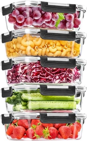 Image of Skroam 5-Packs 36OZ Glass Food Storage Containers with Lids Airtight, Glass Meal Prep Container for Lunch, Pantry Organizers and Storage, Glass Lunch Boxes for Freezer to Oven Safe, Leak Proof