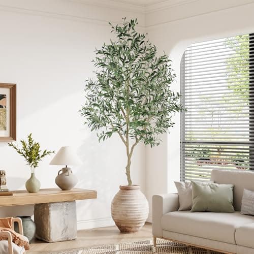Image of YOLEO 7FT Artificial Olive Tree, Lifelike Fake Silk Tree Indoor, Faux Olive Tall Plant for Living Room Bedroom Balcony Corner Office Decor (Style 3)