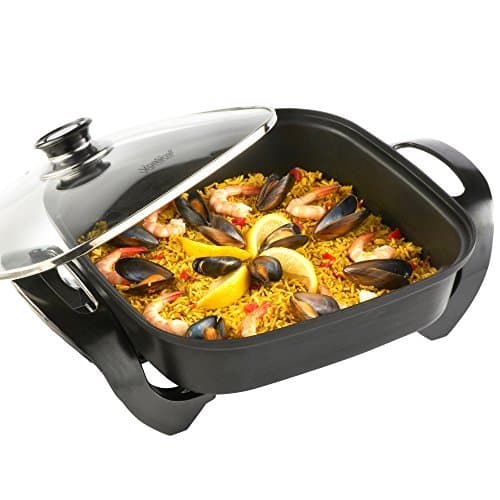Image of VonShef Electric Frying Pan 5L – 30cm Multi Cooker, Non-Stick Electric Skillet with Glass Lid & Adjustable Temperature, Easy Clean, Cool Touch Handles & Detachable Power Cable for Serving – 1500W