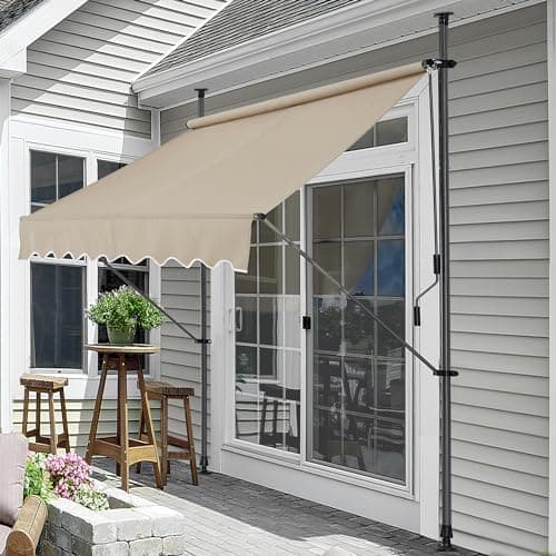 Image of pro.tec Clamp awning Stem awning without drilling 250 x 120 x 220-309 cm balcony awning with hand crank sun protection steel frame sand colour