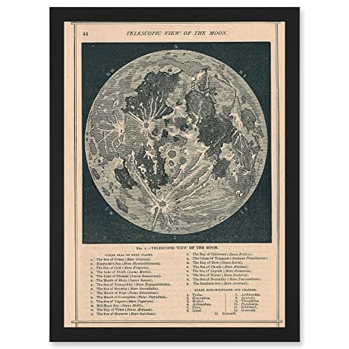 Image of Artery8 Map Illustrated Antique Telescopic Moon A4 Artwork Framed Wall Art Print