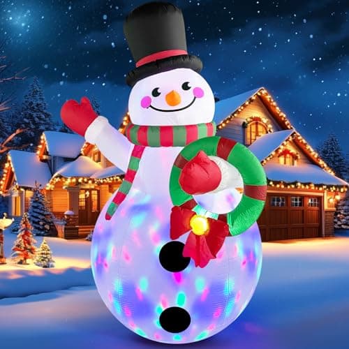 Image of Danxilu 8 FT Christmas Inflatable Snowman Built-in Rotating Colorful LED Lights Outdoor Decorations, Xmas Blow Up Snowman Decor With Wreath for Outside Garden Yard Indoor Party Holiday