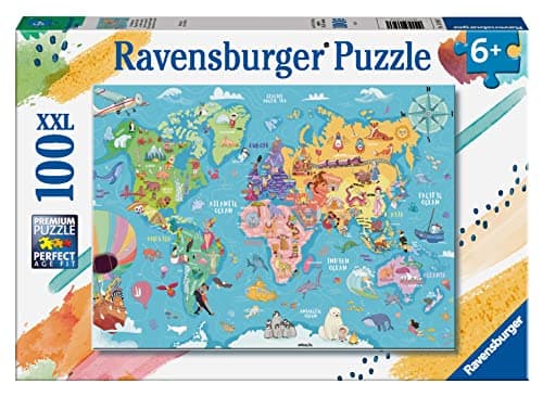 Image of Ravensburger Map of the World 100‑Piece Jigsaw Puzzle for Kids Age 6 Years Up – Colourful XXL World Map Puzzle for Learning Geography