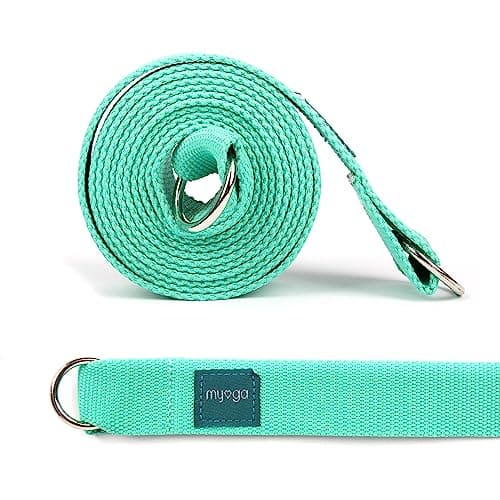 Image of Myga Turquoise 2-in-1 Yoga Belt Strap for Stretching and Improving Flexibility - Adjustable Yoga Sling for Carrying Yoga Mat with D-Ring Buckle - Yoga Strap for Holding Poses and Physical Therapy