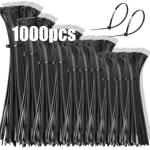 Image of DUNSOO Black Cable Ties, 1000 Pack Heavy Duty Strong Nylon Premium Self Locking, 100/150/200/250/300 mm Multi-Purpose Plastic Tie Wraps for Home, Garden, Office and DIY