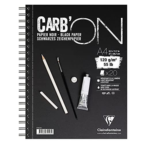 Image of Clairefontaine - Ref 975043C - Carb'On Black Wirebound Paper Pad (20 Sheets) - A4 (297 x 210mm) Sized, 120gsm Paper, Acid Free, pH Neutral - Suitable for Pencil, Felt Tip, Chalk