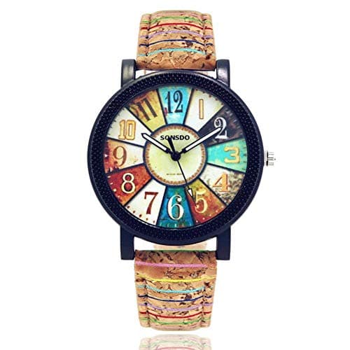 Image of Unisex Retro Printing Wood Grain Quartz Watch With Pu Leather Band Watch Simple For Nice Design