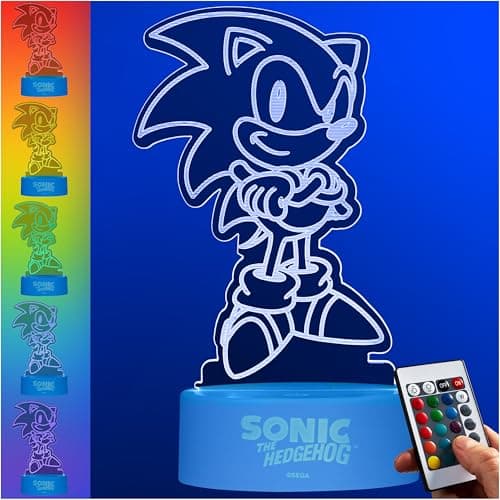Image of Get Trend Sonic The Hedgehog LED Night Light, Bedside Table & Desk Lamp with Adjustable Brightness, USB & Battery-Powered Lamp with 16 Colours 4 Modes (Multi Sonic)