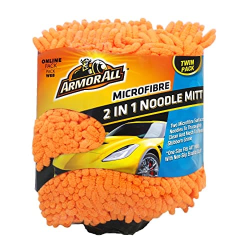 Image of Armor All, Microfibre Noodle Car Wash Mitt, Set of 2, Dual Surfaces To Eliminate Dirt And Bugs, Designed For a Quick, Streak-free Finish on Paintwork and Glass, Ideal for Car & Motorcycle Detailing