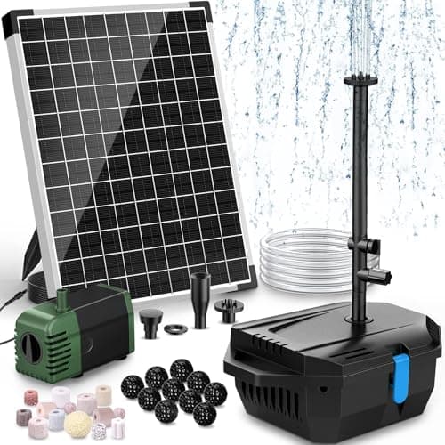 Image of POPOSOAP 20W Solar Pond Filter & Fountain Pump Kit - 1050 L/h Solar Powered Pond Filtration System with 4 Nozzles & 2m Tubing, Ultra-Quiet for Outdoor Ponds & Water Features