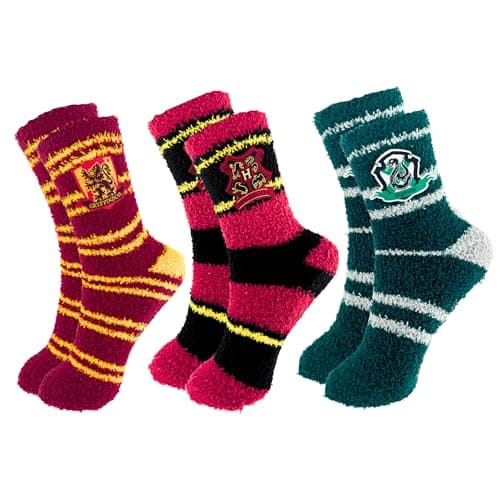 Image of Harry Potter Gryffindor Slytherin Socks, Pack of 3 Cosy Soft Fleece Unisex Adult Socks, Gifts! One Size | UK 3 to 7 / EU 36 to 40