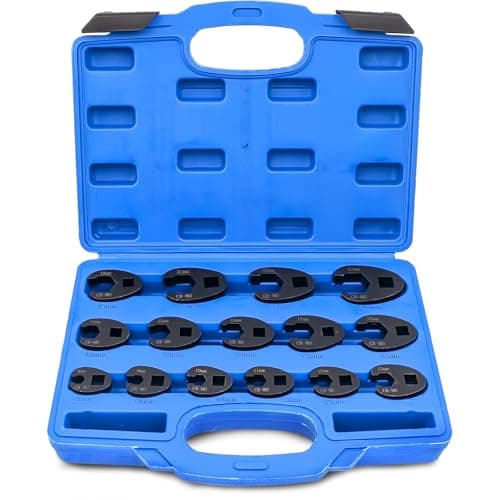 Image of Kaxtde 15 Pieces 3/8’’ 1/2’’ Drive Crowfoot Wrench Set, 8-24 mm Metric Crows Foot Spanner Kit, Ratchet Flare Nut Wrench Tools for Removal, Chrome-Moly Steel