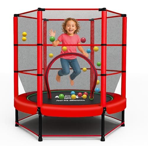 Image of FK Sports 55" Rebounder Trampolines for Toddlers, Kids with Safety Enclosure Net, Bungee, Anti-Skid Pad & Steel Frame, Indoor & Outdoor Kids Trampoline - Mini Trampoline from Age 1 to 11 Childern