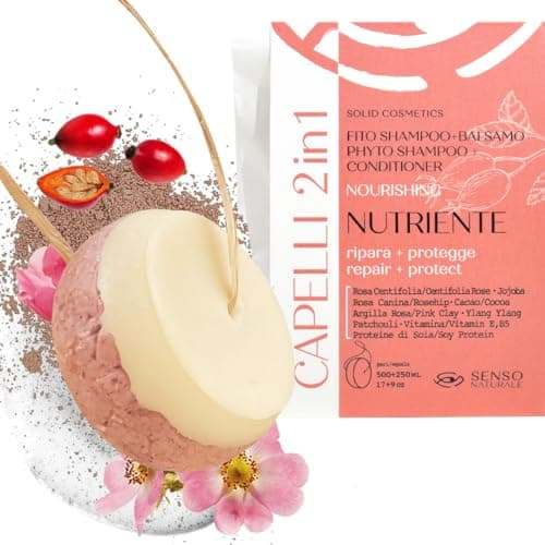 Image of Senso Naturale Solid Shampoo and Conditioner 2 in 1 Nourishing and Repairing for Dry or Demaged Hairy with Rosehip, Red Clay, Jojoba Oil, 100% Natural and Organic, PH 4.5-5.5