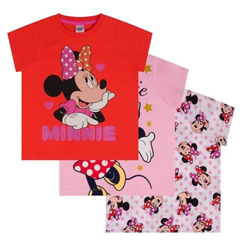 Image of Disney Minnie Mouse, 3 Pack T-Shirts for Girls, 100% Cotton, Multicolor, 4-5 Years: 110cm