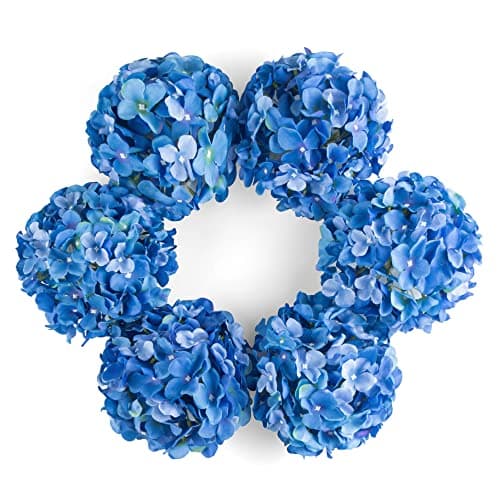 Image of DuHouse Artificial Bigger Silk Hydrangea Flower Heads with Stem Realistic Fake Hydrangea Flower Bouquets for Wedding Home Party Garden Centerpiece Pack of 6(Royal Blue)