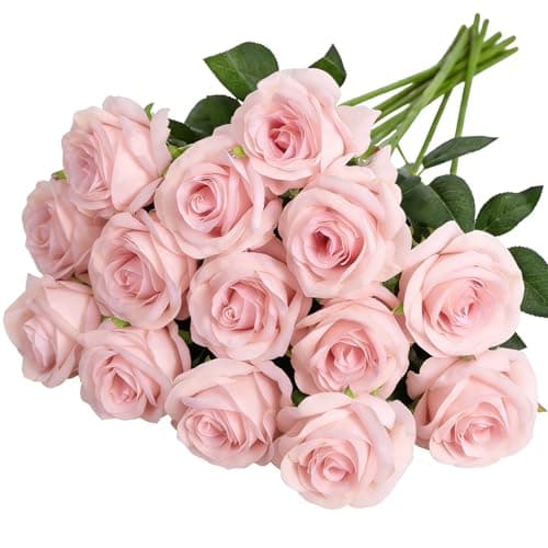 Image of CECOMBINE 14 Pcs Pink Artificial Roses, 20in Single Long Stem Silk Fake Rose, Realistic Pink Roses for DIY Bouquets, Wedding, Party, Valentines Table Decorations, Garden Arrangements