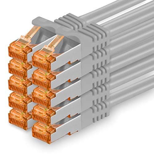 Image of 1aTTack.de 1.5 m - Cat.7 Network Cable Grey - Pack of 10 Gigabit Ethernet LAN Cable 10000 Mbit S Patch Cable Cat7 Cable S FTP PIMF Shielding LSZH Cat.7 Raw Cable RJ45 Connector Cat 6a - 10 x 1.5 m